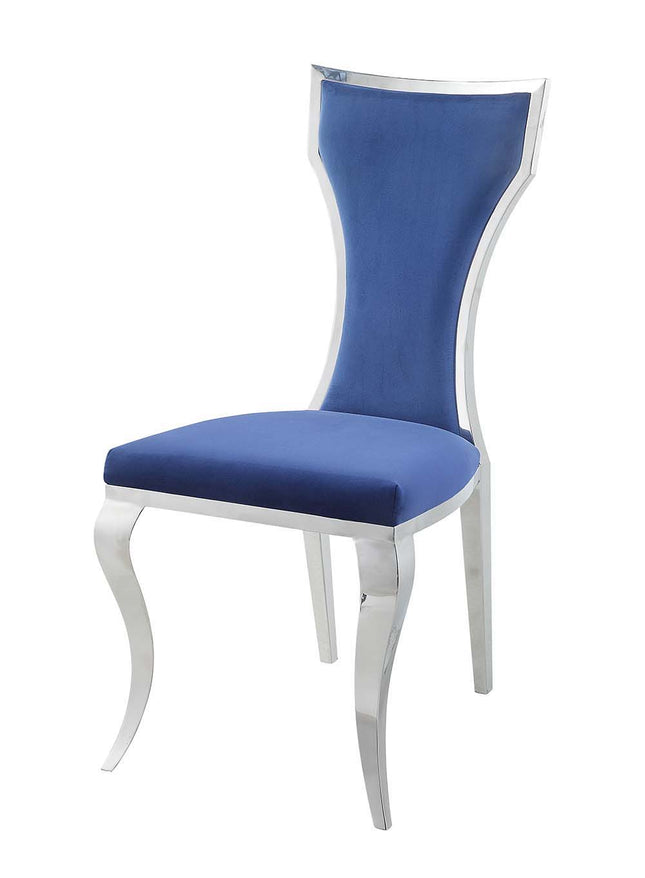 Azriel - Side Chair (Set of 2) - Blue Velvet & Mirroed Silver Finish - Tony's Home Furnishings