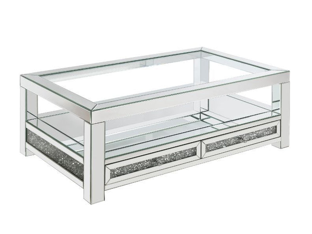 Noralie - Coffee Table With 2 Drawers - Mirrored & Faux Diamonds - 18" - Tony's Home Furnishings