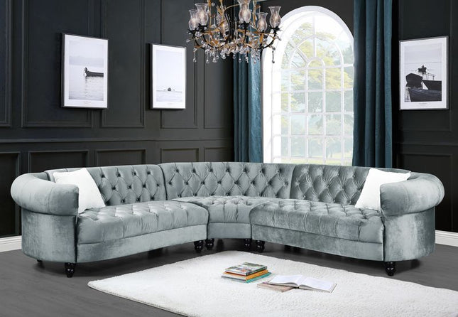 Qulan - Sectional Sofa - Light Blue Velvet - Tony's Home Furnishings