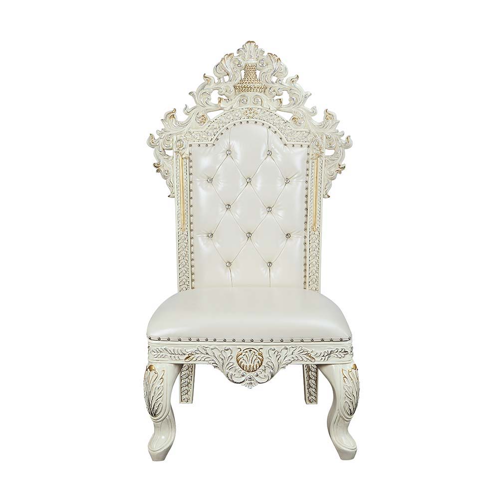 Adara - Side Chair (Set of 2) - White PU & Antique White Finish - Tony's Home Furnishings
