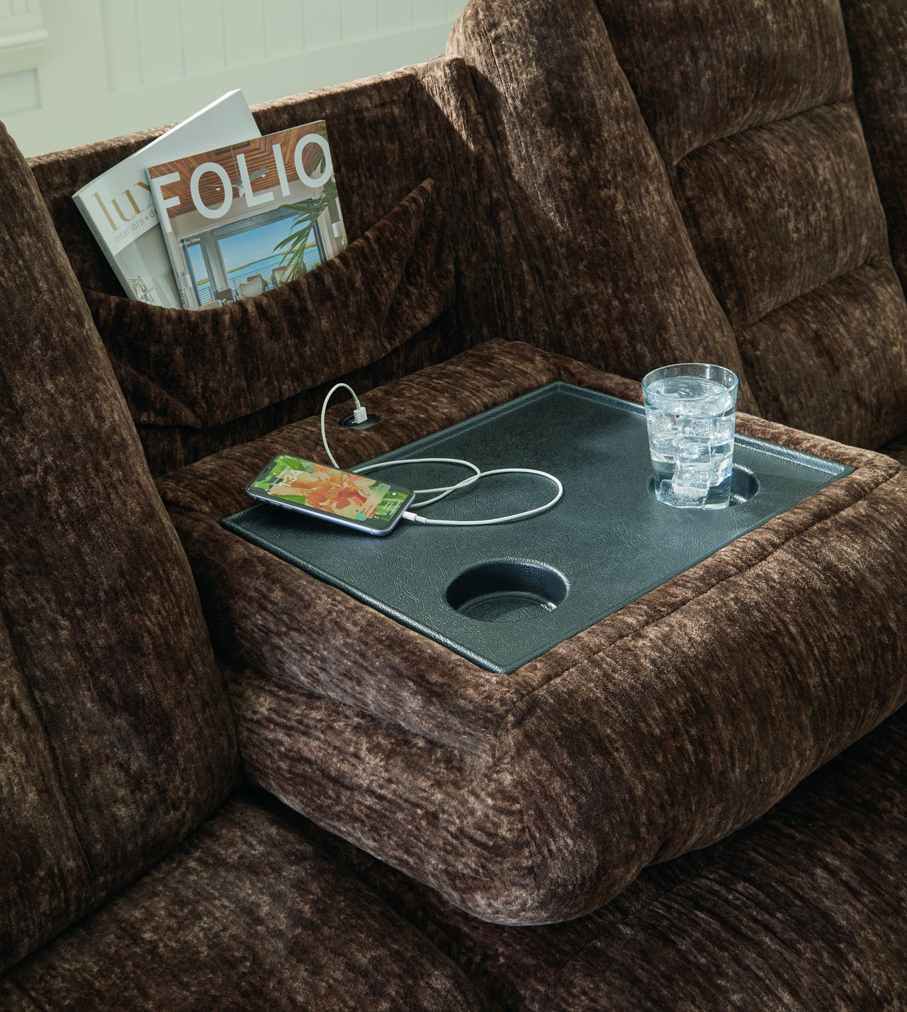 Soundwave - Reclining Sofa W/Drop Down Table - Tony's Home Furnishings