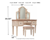 Thumbnail for Realyn - White / Brown / Beige - Vanity/mirror/Stool (Set of 3) Tony's Home Furnishings Furniture. Beds. Dressers. Sofas.