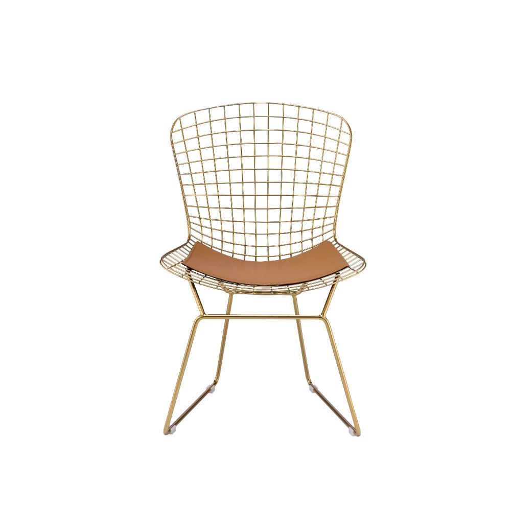 Achellia - Side Chair (Set of 2) - Whiskey PU & Gold - Tony's Home Furnishings
