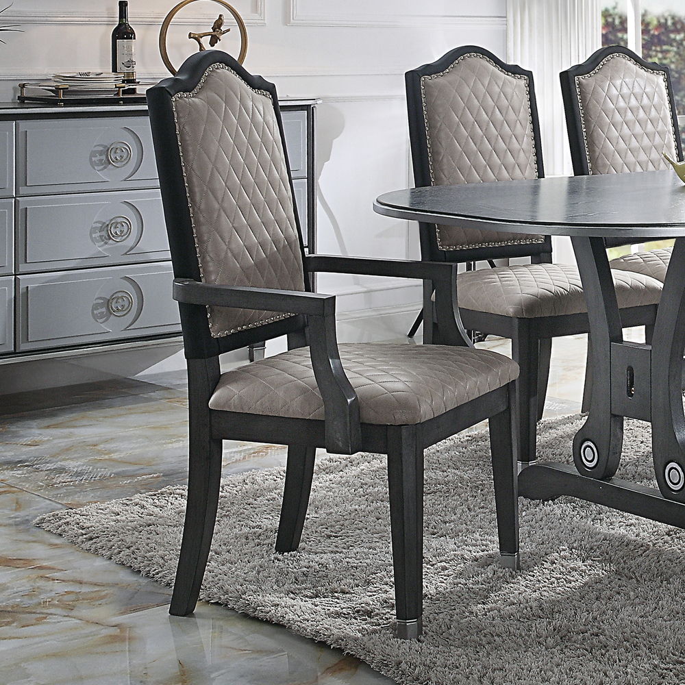 House - Beatrice Chair (Set of 2) - Two Tone Gray Fabric & Charcoal Finish - Tony's Home Furnishings