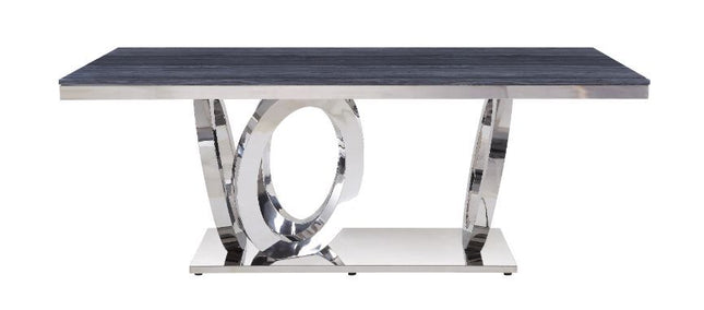 Nasir - Dining Table - Gray Printed Faux Marble & Mirrored Silver Finish - Tony's Home Furnishings