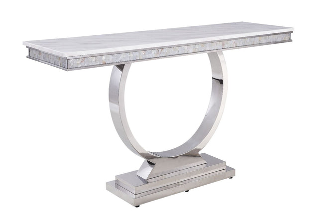 Zander - Accent Table - White Printed Faux Marble & Mirrored Silver Finish - Tony's Home Furnishings