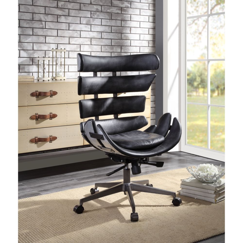 Megan - Executive Office Chair - Vintage Black Top Grain Leather & Aluminum - Tony's Home Furnishings