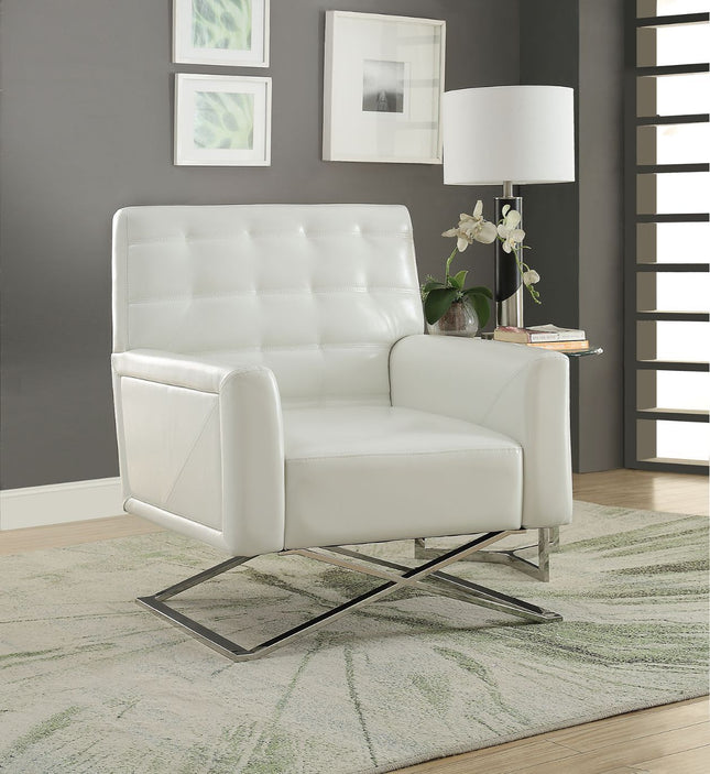 Rafael - Accent Chair - White PU & Stainless Steel - 39" - Tony's Home Furnishings