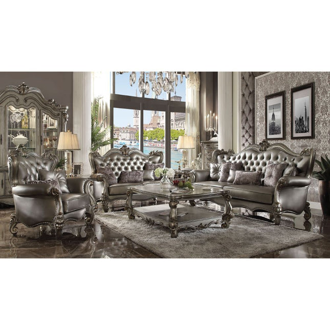 Versailles - Loveseat - Silver PU & Antique Platinum - Tony's Home Furnishings