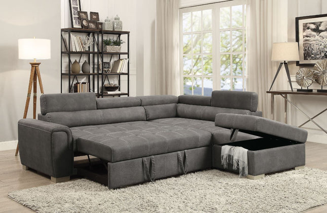 Thelma Sectional Sofa - Gray Polished Microfiber - Tony's Home Furnishings