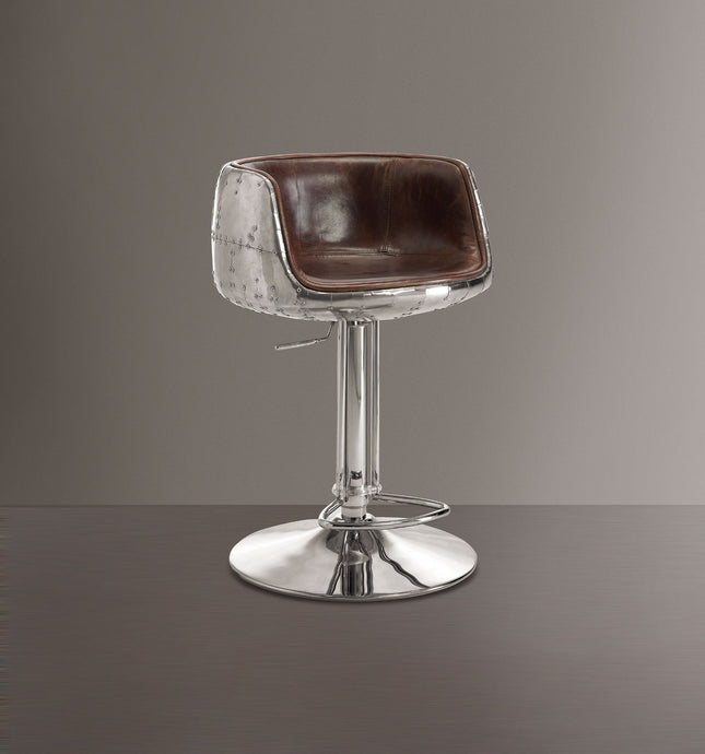 Brancaster - Stool - Vintage Brown Top Grain Leather & Aluminum - 41" - Tony's Home Furnishings