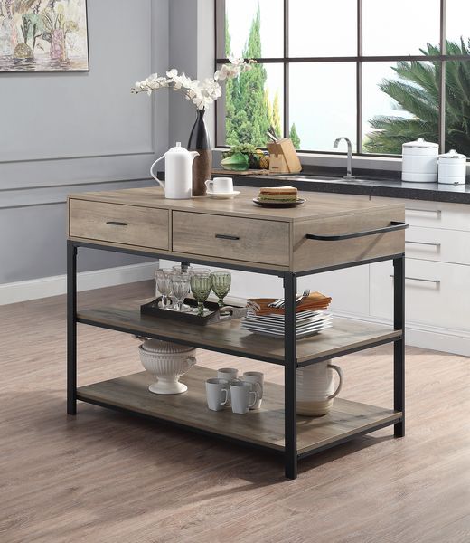 Macaria - Kitchen Island - Rustic Oak & Black Finish - 36" - Tony's Home Furnishings