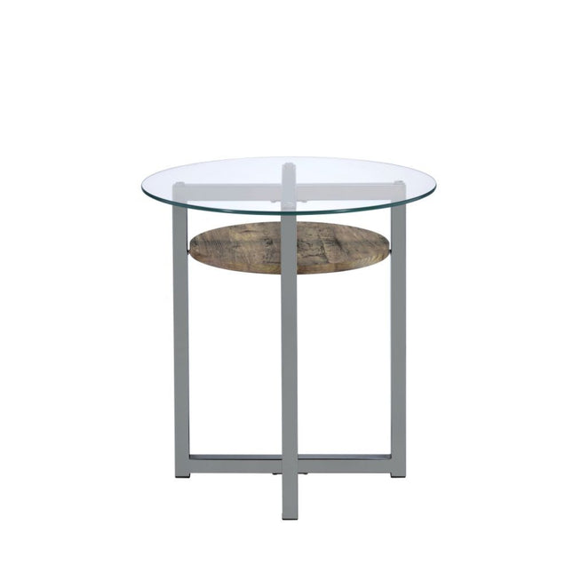 Janette - End Table - Weathered Oak, Black Nickel & Clear Glass - Tony's Home Furnishings