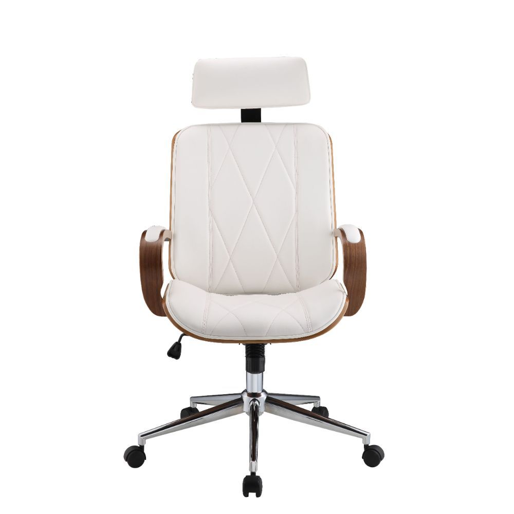 Yoselin - Office Chair - White PU & Walnut - Tony's Home Furnishings