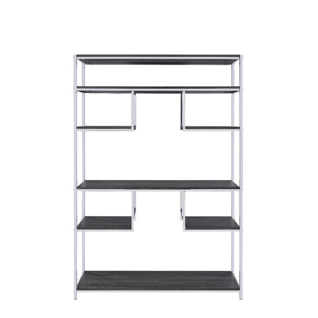 Vonara - Bookshelf - Rustic Gray Oak & Chrome - Tony's Home Furnishings