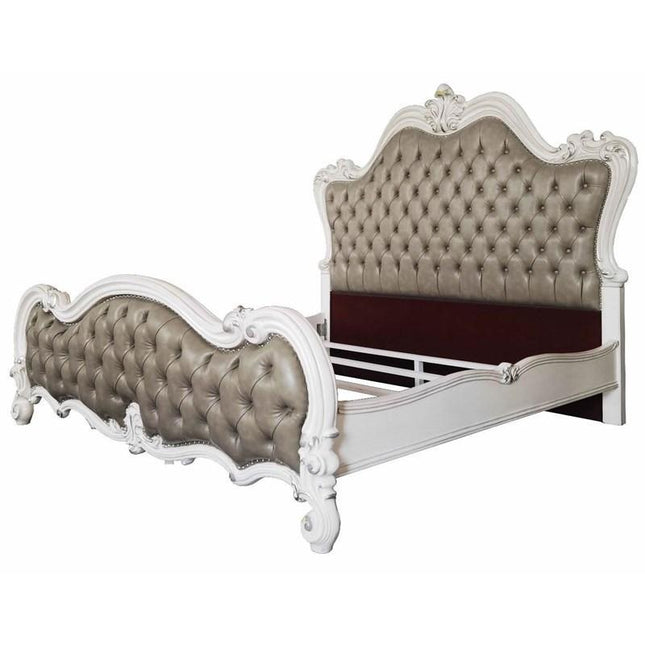 Versailles II - Queen Bed - Vintage Gray PU & Bone White Finsih - Tony's Home Furnishings