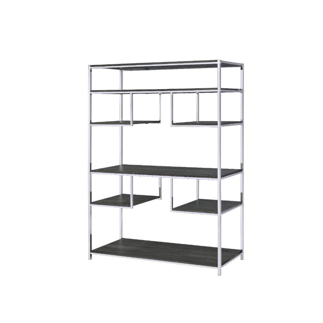 Vonara - Bookshelf - Rustic Gray Oak & Chrome - Tony's Home Furnishings