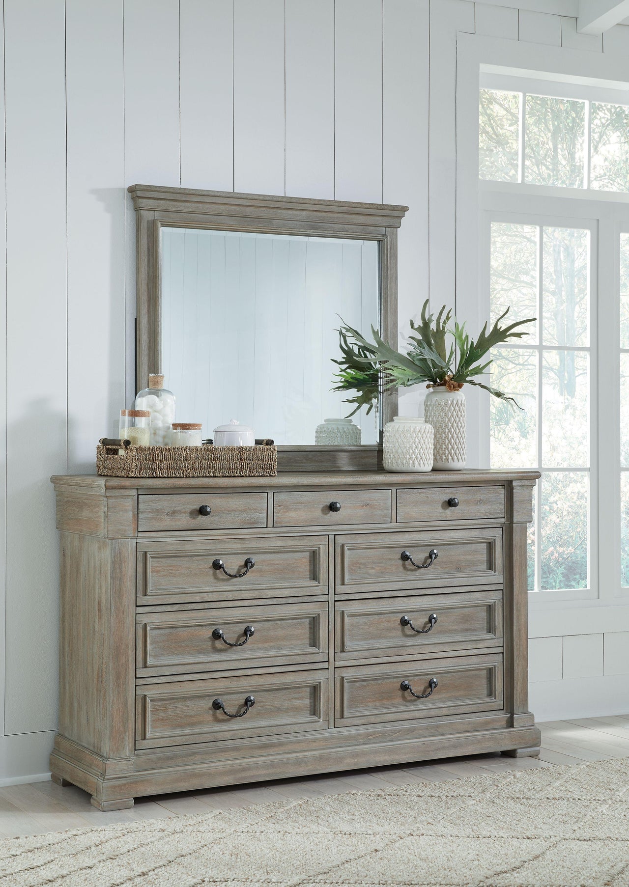 Moreshire - Bisque - Dresser, Mirror Tony's Home Furnishings Furniture. Beds. Dressers. Sofas.