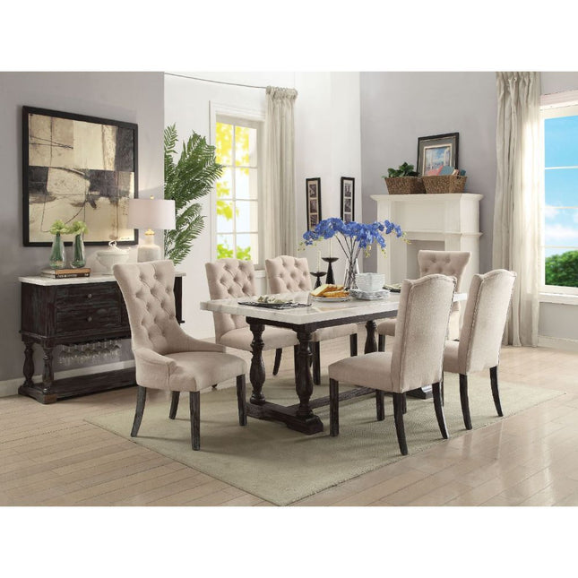 Gerardo - Dining Table - White Marble & Weathered Espresso - 31" - Tony's Home Furnishings