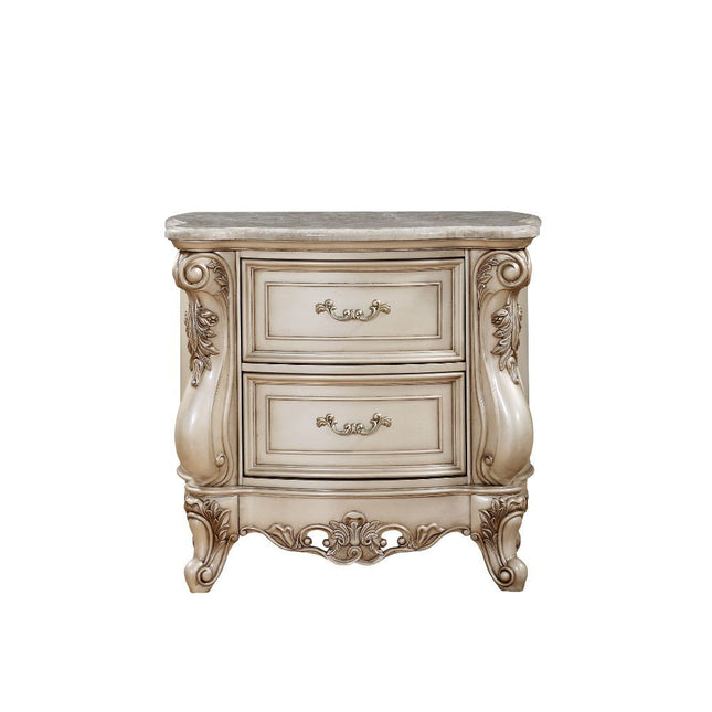 Gorsedd - Nightstand - Marble & Antique White - Tony's Home Furnishings