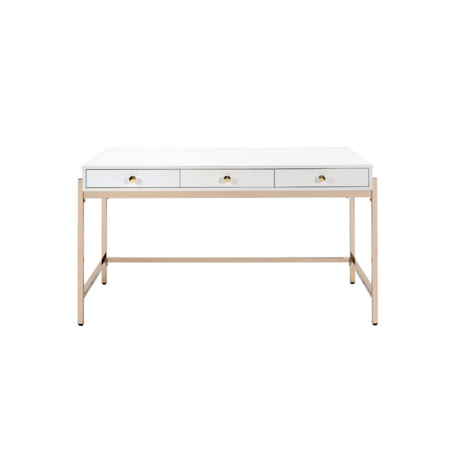 Ottey - Desk - White High Gloss & Gold - 31" - Tony's Home Furnishings