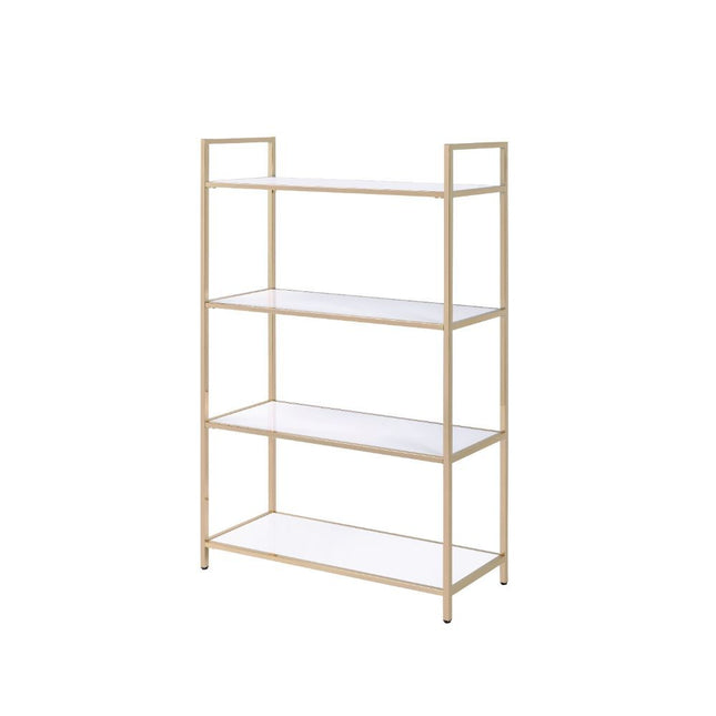 Ottey - Bookshelf - White High Gloss & Gold - Tony's Home Furnishings