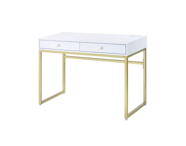 Coleen - Desk - White & Brass Finish - Tony's Home Furnishings