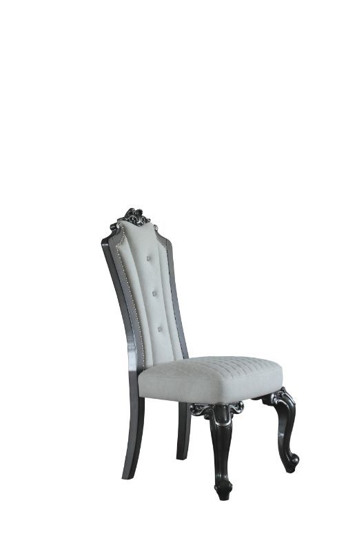 House - Delphine - Side Chair (Set of 2) - Two Tone Ivory Fabric, Beige PU & Charcoal Finish - Tony's Home Furnishings