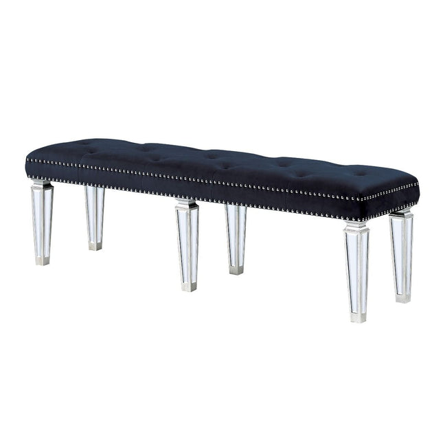 Acme - Bench - Black Velvet & Mirrored - Tony's Home Furnishings