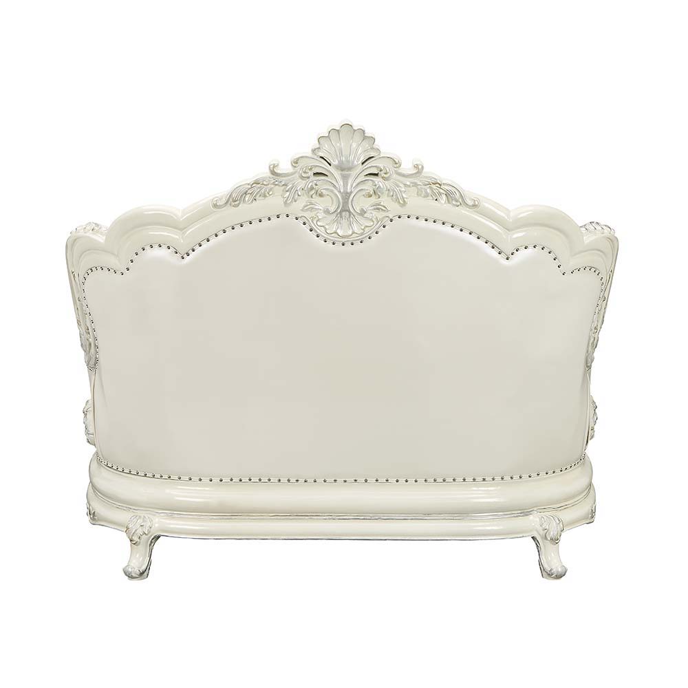 Adara - Loveseat - White PU & Antique White Finish - Tony's Home Furnishings