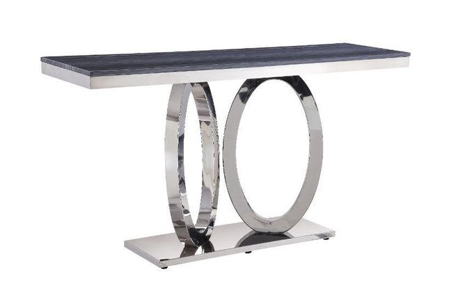 Zasir - Accent Table - Gray Printed Faux Marble & Mirrored Silver Finish - Tony's Home Furnishings