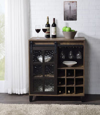 Thumbnail for Treju - Wine Cabinet - Obscure Glass, Rustic Oak & Black Finish - Tony's Home Furnishings