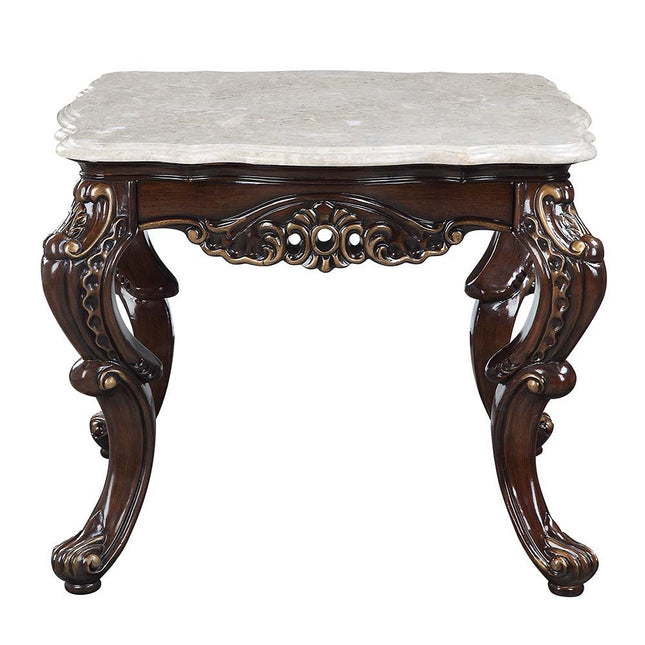 Benbek - End Table - Marble & Antique Oak Finish - Tony's Home Furnishings