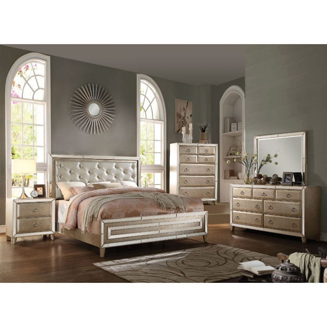 Voeville - Eastern King Bed - Matte Gold PU & Antique Silver - Tony's Home Furnishings