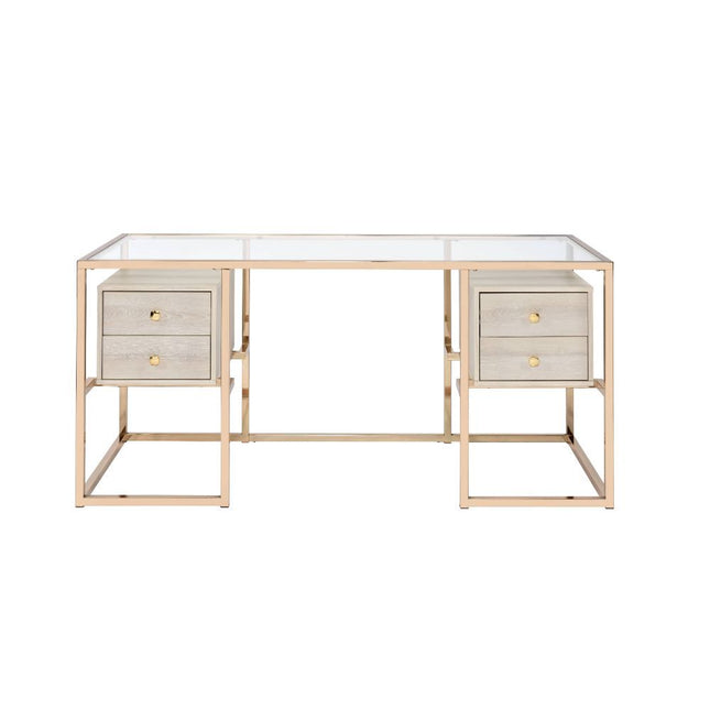 Huyana - Desk - Clear Glass & Gold - Tony's Home Furnishings