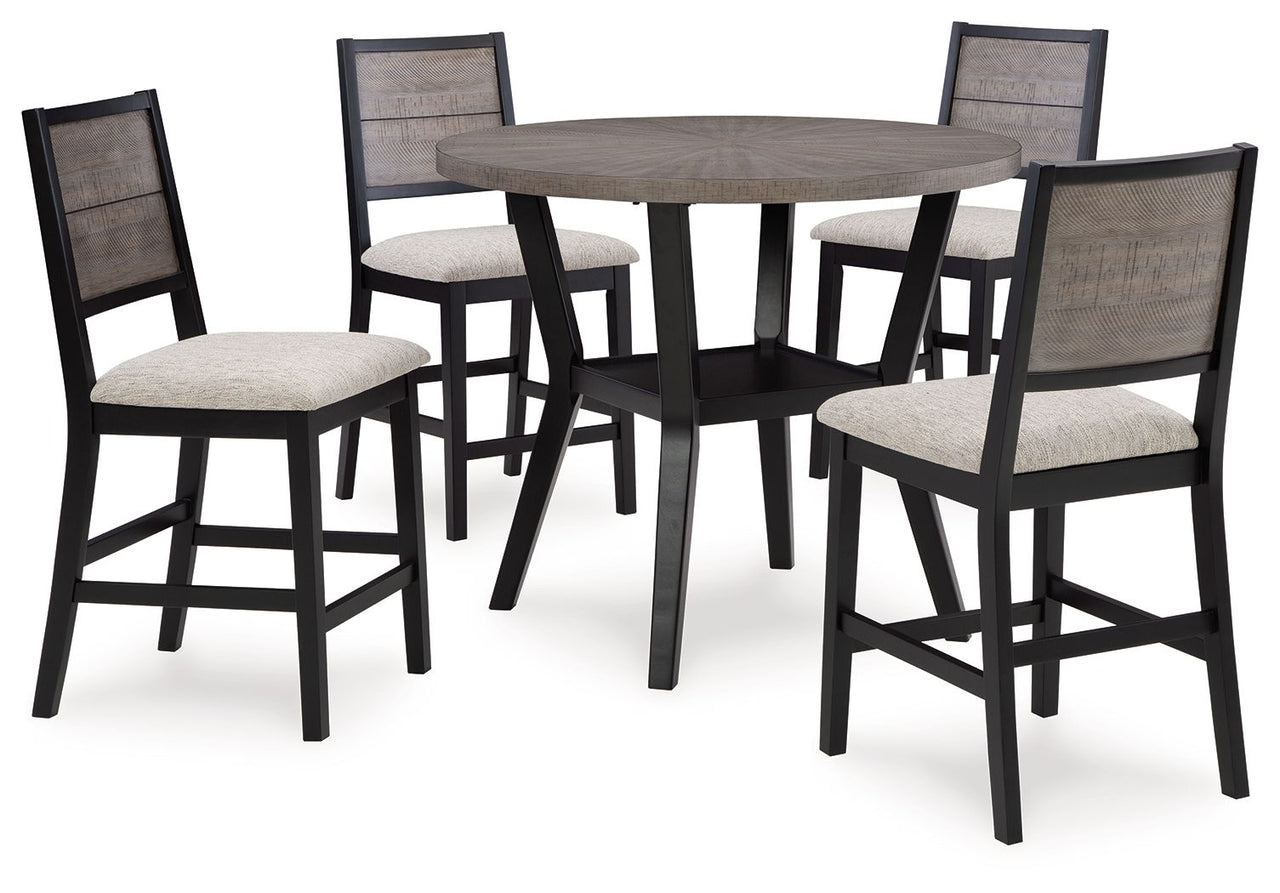 Corloda - Black / Gray - Round Counter Table Set (Set of 5) - Tony's Home Furnishings