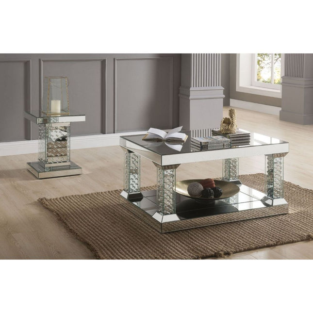 Nysa - Coffee Table - Mirrored & Faux Crystals - Glass - 19" - Tony's Home Furnishings