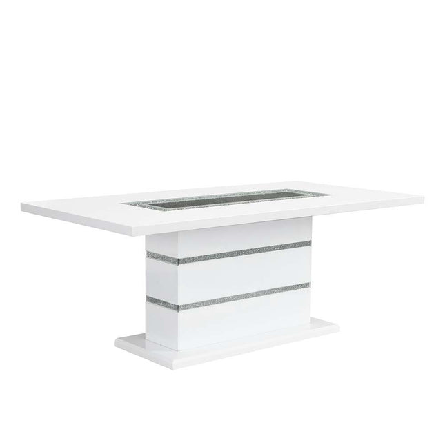 Elizaveta - Dining Table - Gray Velvet, Faux Crystal Diamonds &White High Gloss Finish - Tony's Home Furnishings