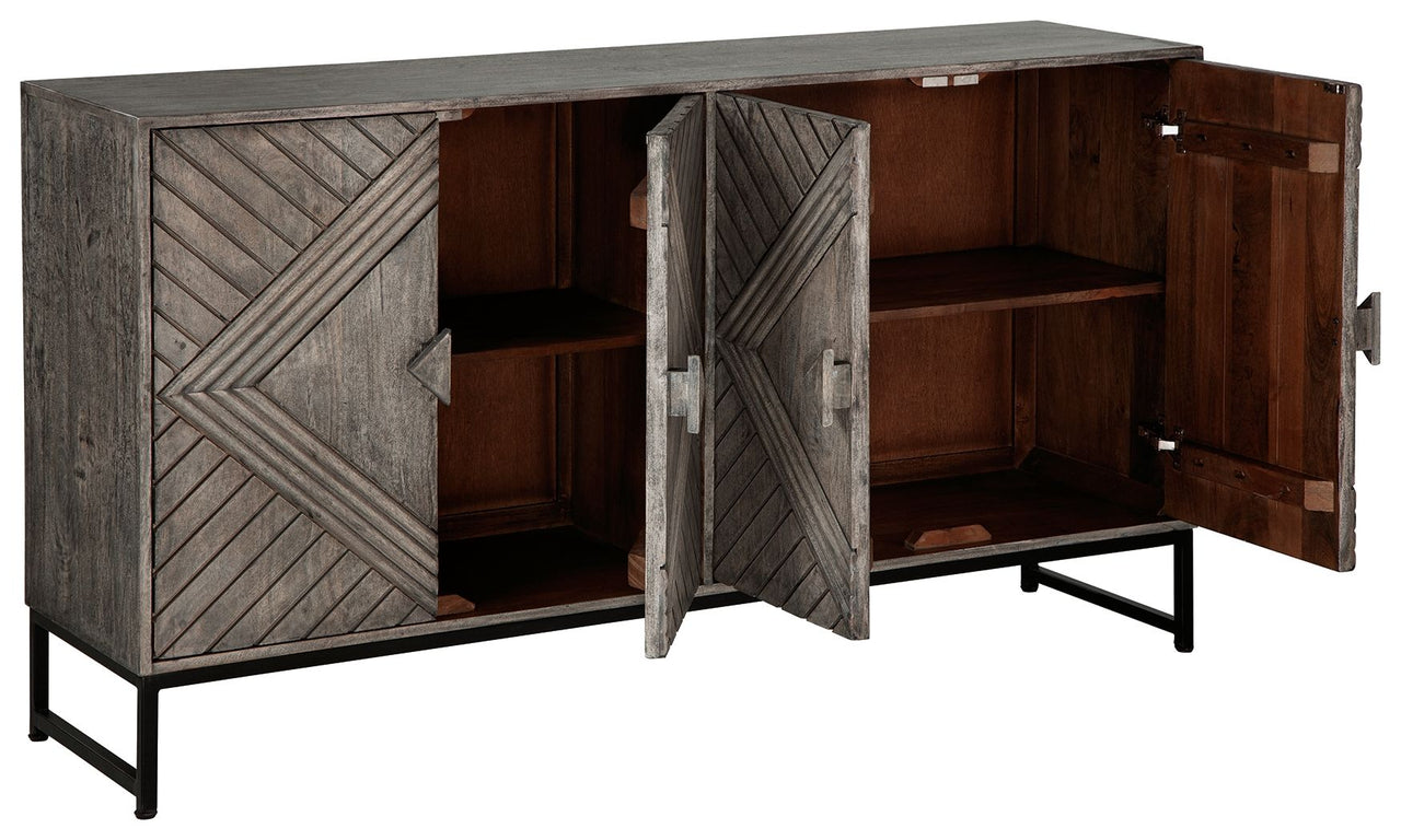 Treybrook - Distressed Gray - 4 Door Accent Cabinet Tony's Home Furnishings Furniture. Beds. Dressers. Sofas.