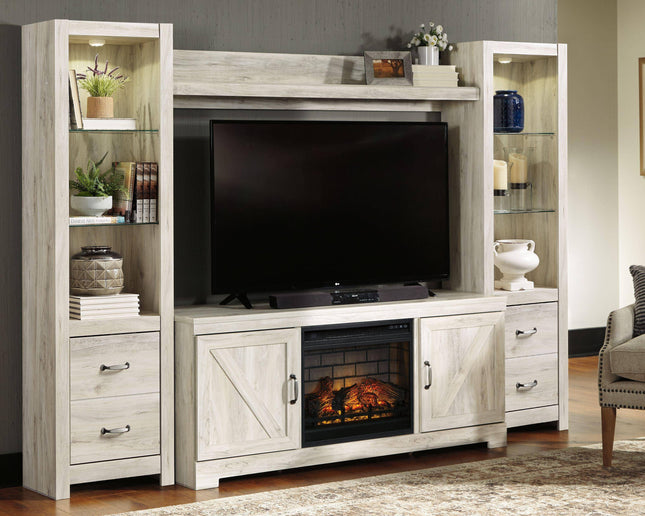 Bellaby - Whitewash - Entertainment Center - TV Stand With Faux Firebrick Fireplace Insert Signature Design by Ashley® Yakima WA