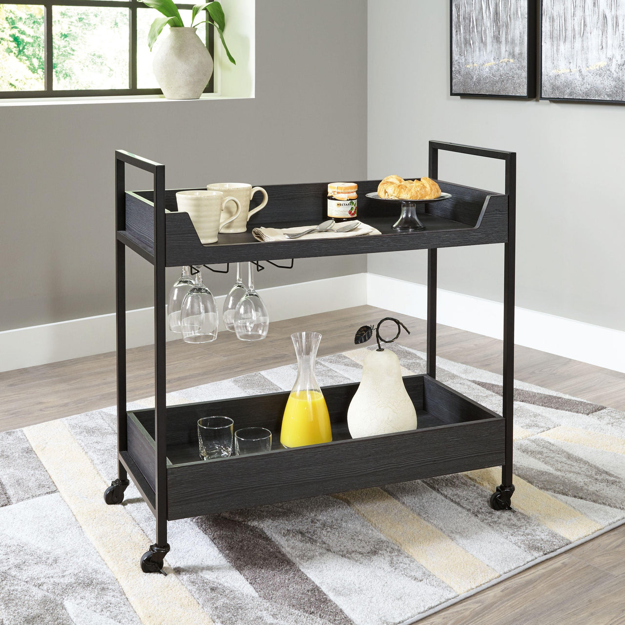 Yarlow - Black / Gray - Bar Cart Tony's Home Furnishings Furniture. Beds. Dressers. Sofas.