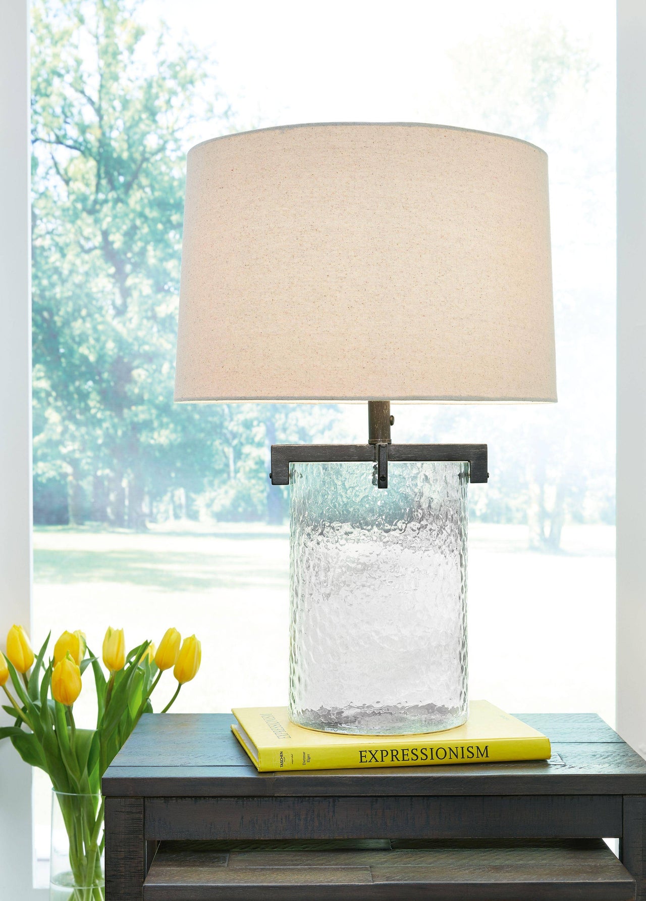 Fentonley - Clear / Antique Black - Glass Table Lamp Tony's Home Furnishings Furniture. Beds. Dressers. Sofas.