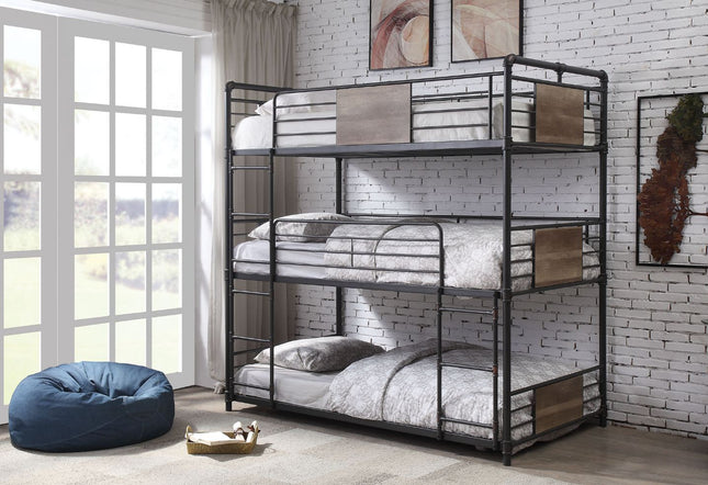 Brantley - Triple Bunk Bed - Twin - Sandy Black & Dark Bronze Hand-Brushed - Tony's Home Furnishings