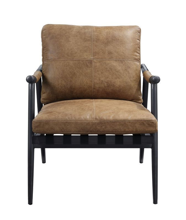 Anzan - Accent Chair - Berham Chestnut Top Grain Leather & Matt Iron Finish - Tony's Home Furnishings