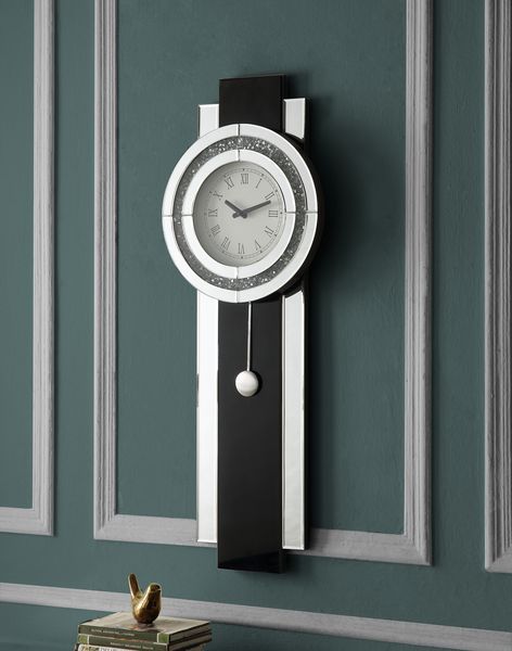 Noralie - Wall Clock - Black, Mirrored & Faux Diamonds - Tony's Home Furnishings