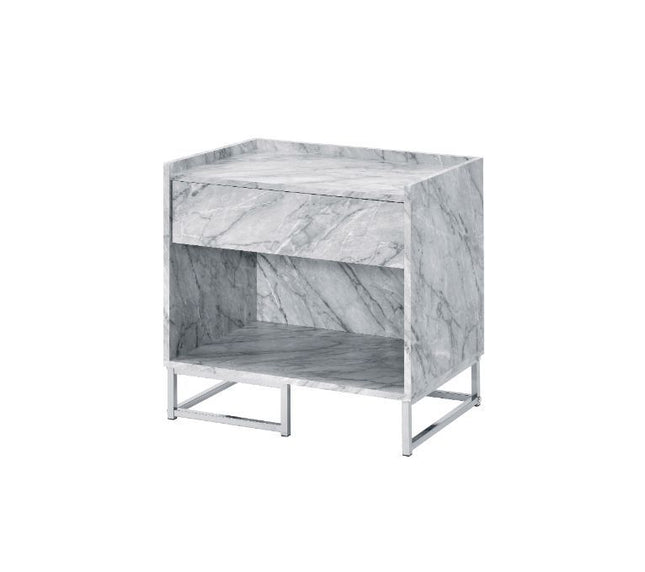 Azrael - Accent Table - White Printed Faux Marble & Chrome Finish - Tony's Home Furnishings