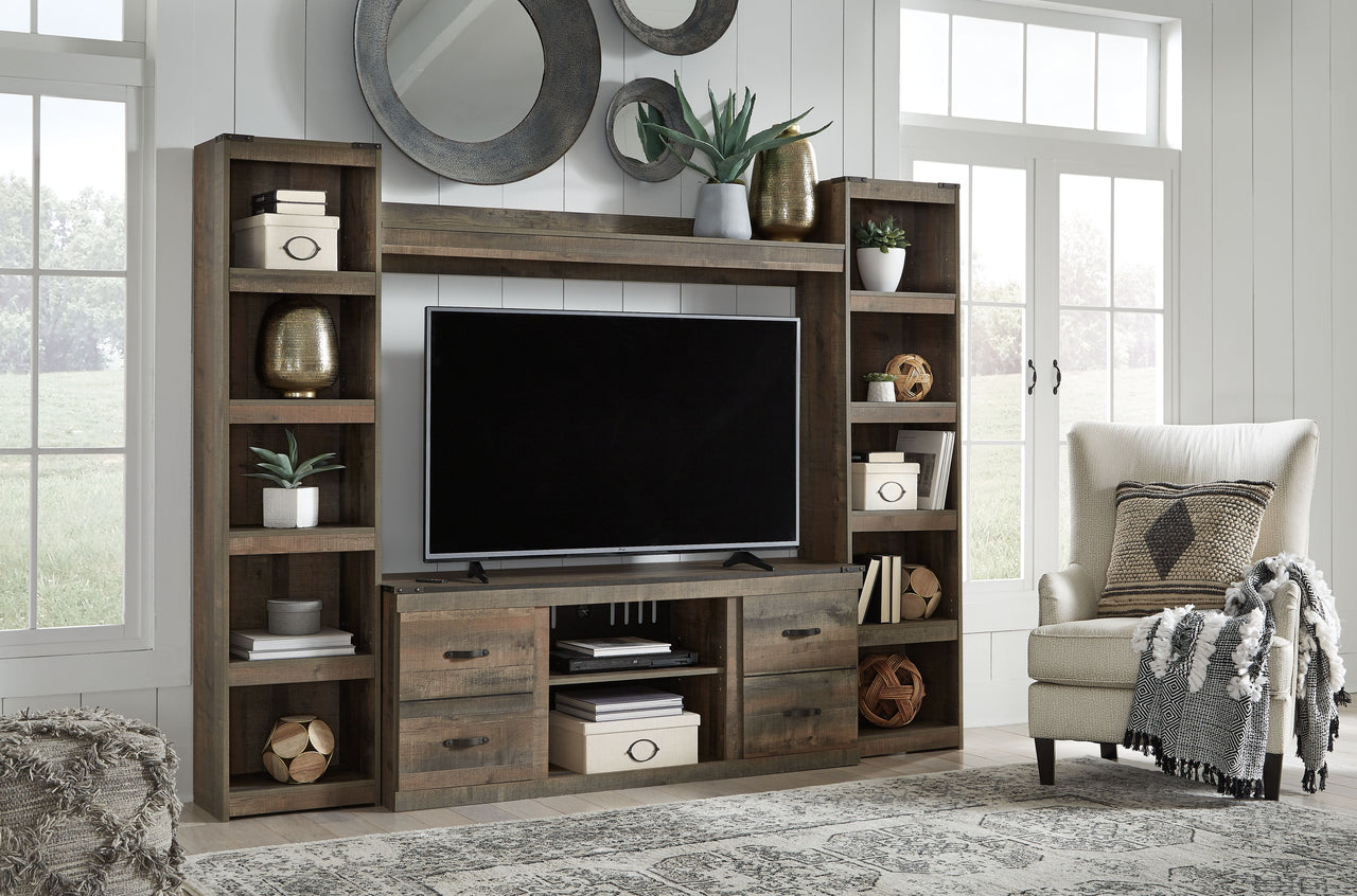 Trinell - Brown - 4-Piece Entertainment Center With 60" TV Stand W/Fireplace Option Tony's Home Furnishings Furniture. Beds. Dressers. Sofas.