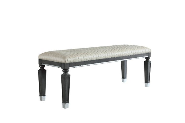 House - Beatrice Bench - Two Tone Beige Fabric, Charcoal Finish - Tony's Home Furnishings