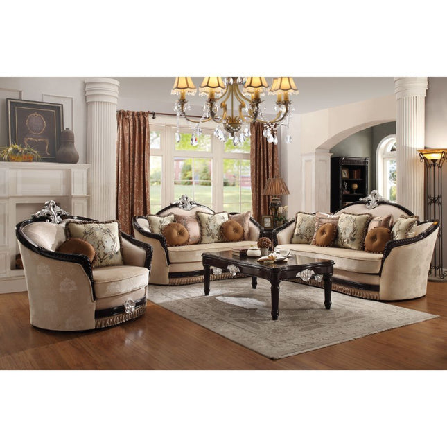 Ernestine - Loveseat - Tan Fabric & Black - Tony's Home Furnishings