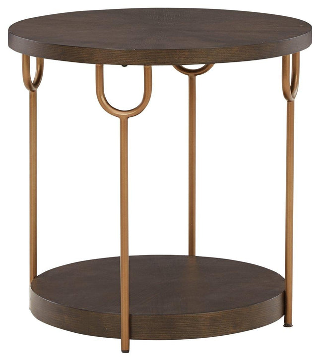 Brazburn - Dark Brown / Gold Finish - Round End Table Signature Design by Ashley® Yakima WA